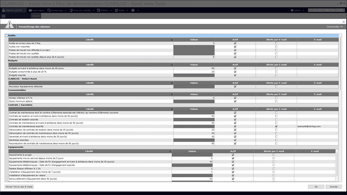 ClariLog - Asset View Suite - Exploitation des données - Alertes